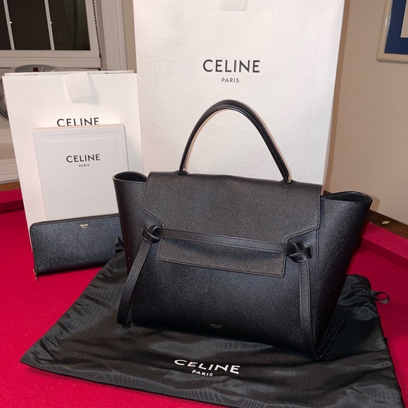 Celine Mini Belt Bag & Large Zipped Wallet in Grained Calfskin Black - Picture 1 of 7